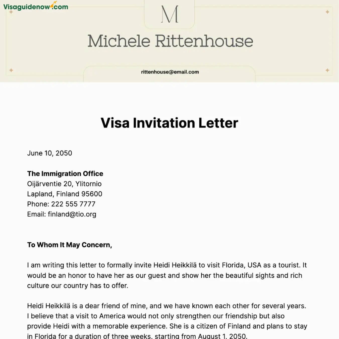 Visa invitation letter